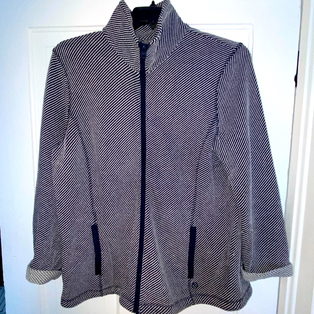 Talbots Activewear Navy Blue StripedZipper Jacket Sz XL